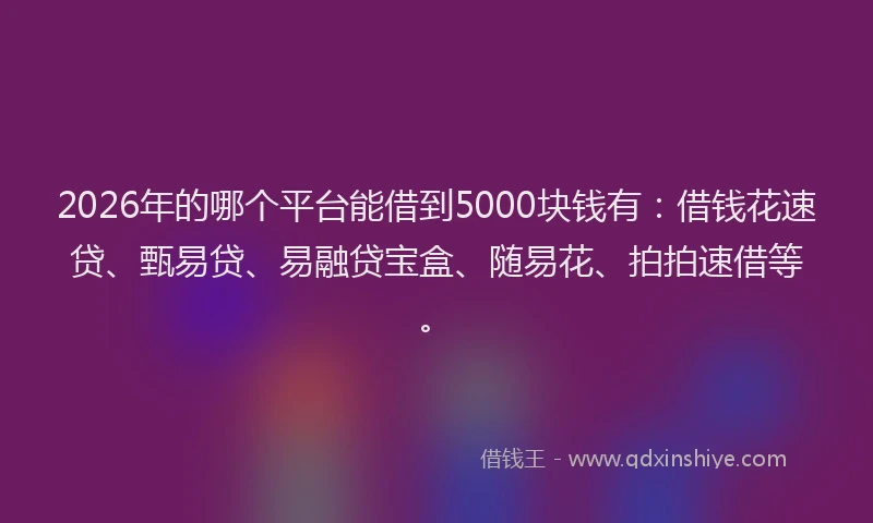 2026年的哪个平台能借到5000块钱有：借钱花速贷、甄易贷、易融贷宝盒、随易花、拍拍速借等。