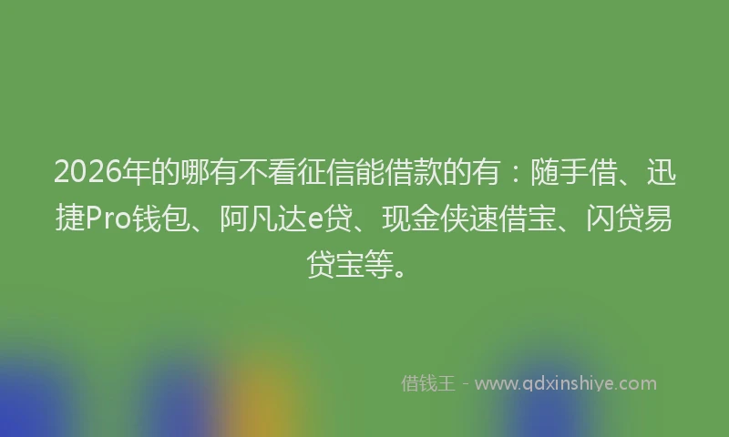 2026年的哪有不看征信能借款的有：随手借、迅捷Pro钱包、阿凡达e贷、现金侠速借宝、闪贷易贷宝等。