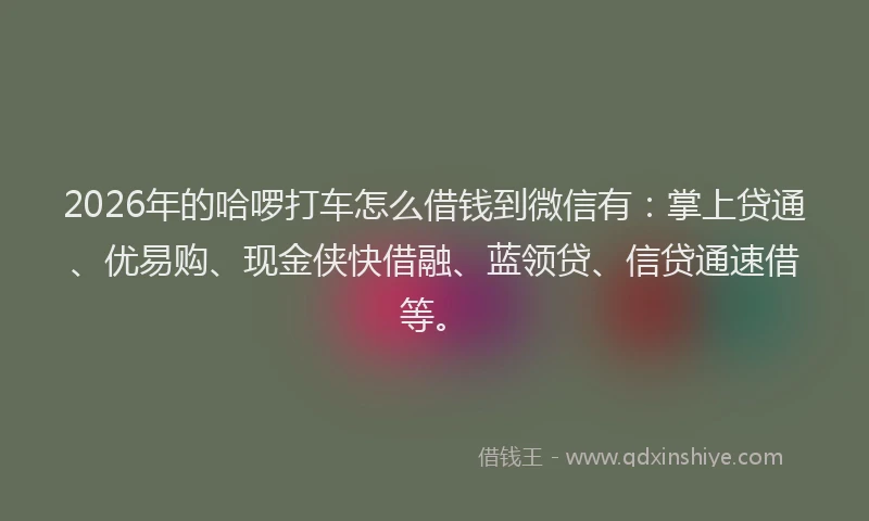 2026年的哈啰打车怎么借钱到微信有：掌上贷通、优易购、现金侠快借融、蓝领贷、信贷通速借等。