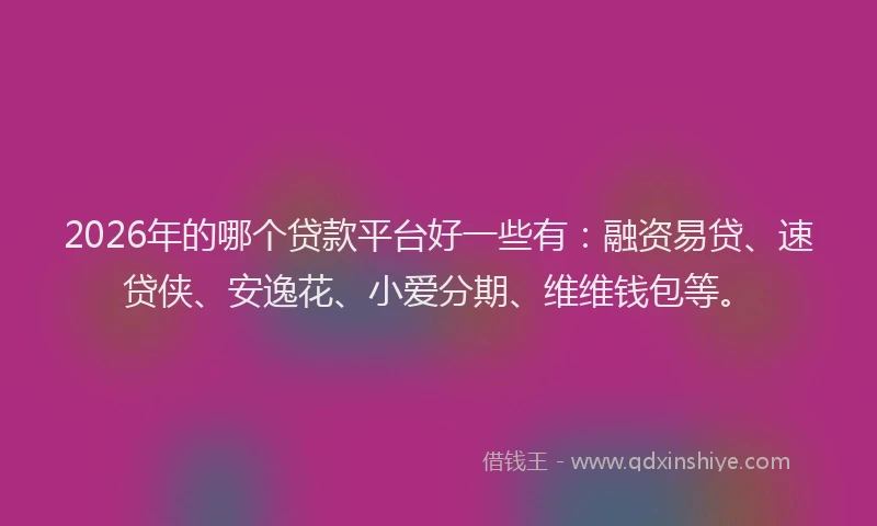 2026年的哪个贷款平台好一些有：融资易贷、速贷侠、安逸花、小爱分期、维维钱包等。