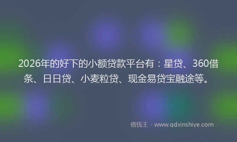 2026年的好下的小额贷款平台有：星贷、360借条、日日贷、小麦粒贷、现金易贷宝融途等。