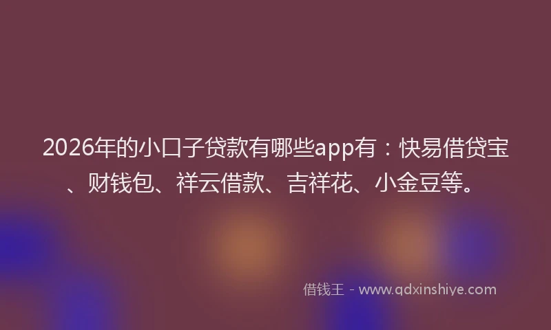 2026年的小口子贷款有哪些app有：快易借贷宝、财钱包、祥云借款、吉祥花、小金豆等。