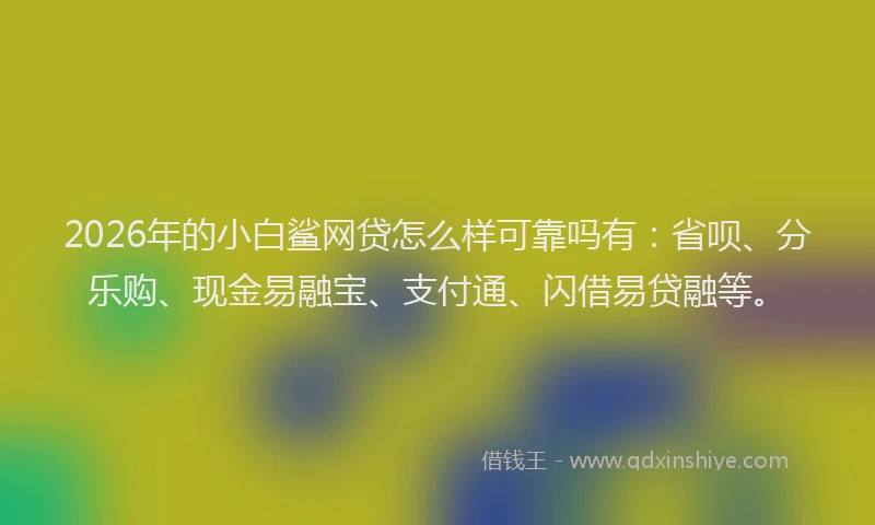 2026年的小白鲨网贷怎么样可靠吗有：省呗、分乐购、现金易融宝、支付通、闪借易贷融等。
