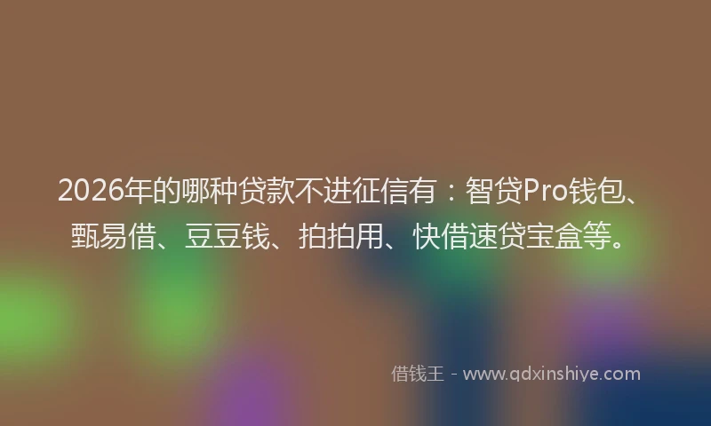 2026年的哪种贷款不进征信有：智贷Pro钱包、甄易借、豆豆钱、拍拍用、快借速贷宝盒等。