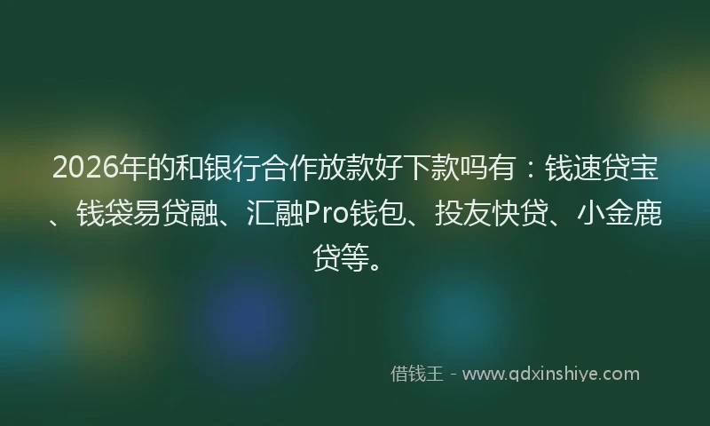 2026年的和银行合作放款好下款吗有：钱速贷宝、钱袋易贷融、汇融Pro钱包、投友快贷、小金鹿贷等。