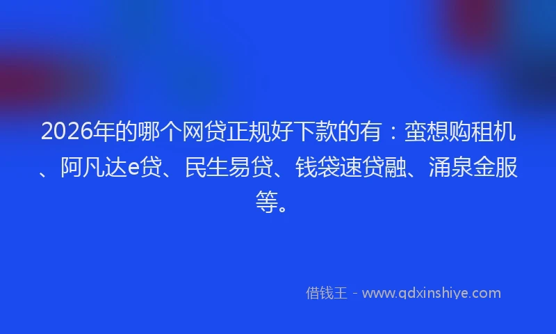 2026年的哪个网贷正规好下款的有：蛮想购租机、阿凡达e贷、民生易贷、钱袋速贷融、涌泉金服等。