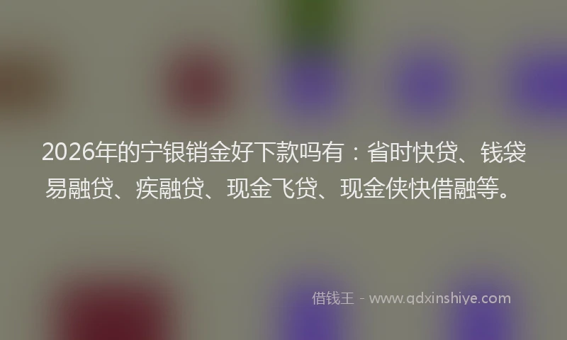 2026年的宁银销金好下款吗有:省时快贷、钱袋易融贷、疾融贷、现金飞贷、现金侠快借融等。