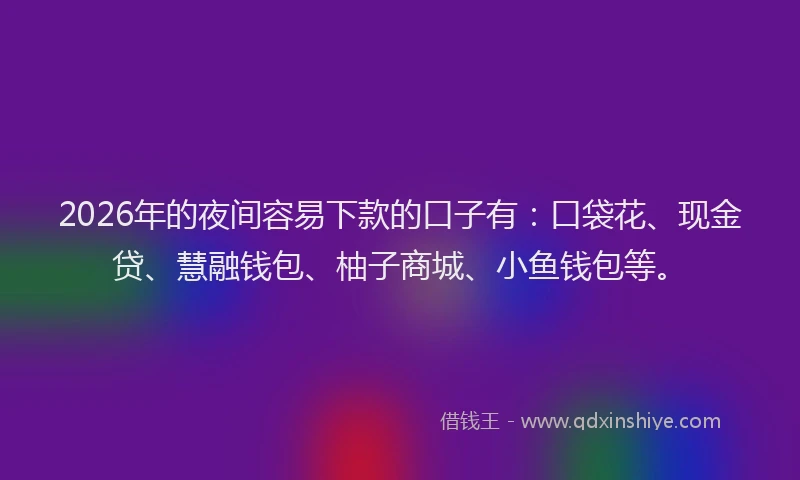 2026年的夜间容易下款的口子有：口袋花、现金贷、慧融钱包、柚子商城、小鱼钱包等。