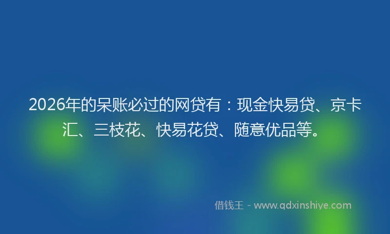2026年的呆账必过的网贷有：现金快易贷、京卡汇、三枝花、快易花贷、随意优品等。