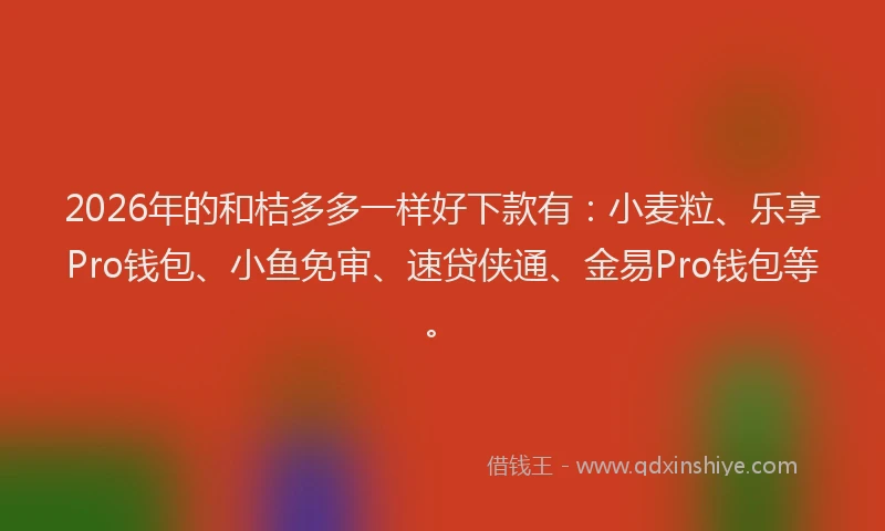 2026年的和桔多多一样好下款有：小麦粒、乐享Pro钱包、小鱼免审、速贷侠通、金易Pro钱包等。