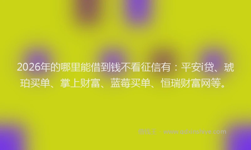 2026年的哪里能借到钱不看征信有：平安i贷、琥珀买单、掌上财富、蓝莓买单、恒瑞财富网等。