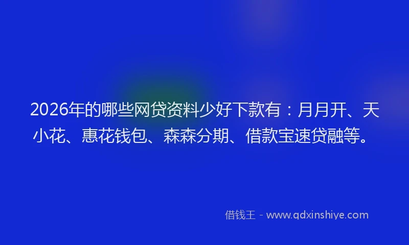 2026年的哪些网贷资料少好下款有：月月开、天小花、惠花钱包、森森分期、借款宝速贷融等。