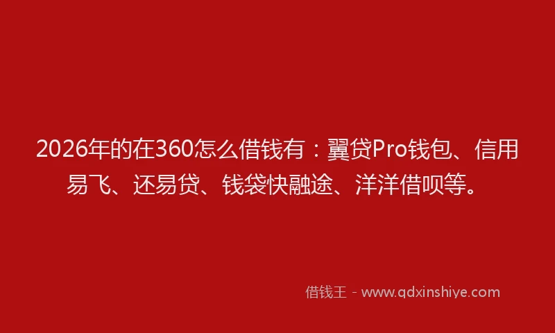 2026年的在360怎么借钱有：翼贷Pro钱包、信用易飞、还易贷、钱袋快融途、洋洋借呗等。