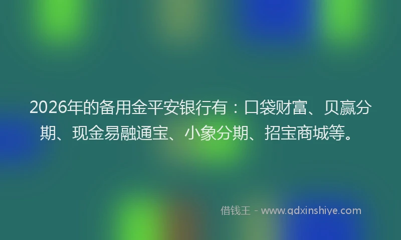 2026年的备用金平安银行有：口袋财富、贝赢分期、现金易融通宝、小象分期、招宝商城等。