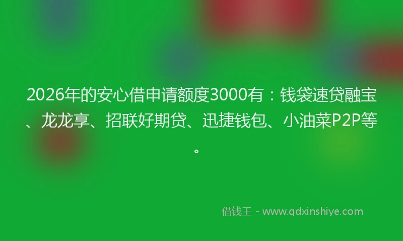 2026年的安心借申请额度3000有：钱袋速贷融宝、龙龙享、招联好期贷、迅捷钱包、小油菜P2P等。