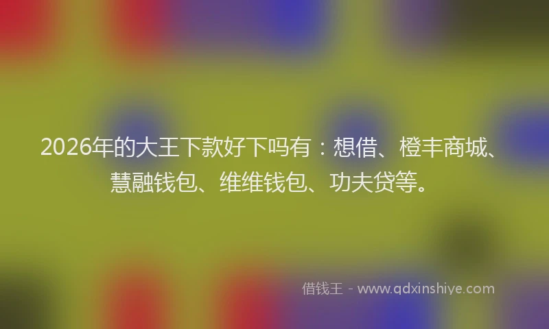 2026年的大王下款好下吗有：想借、橙丰商城、慧融钱包、维维钱包、功夫贷等。
