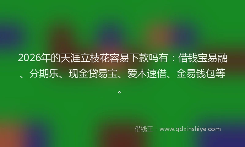 2026年的天涯立枝花容易下款吗有：借钱宝易融、分期乐、现金贷易宝、爱木速借、金易钱包等。