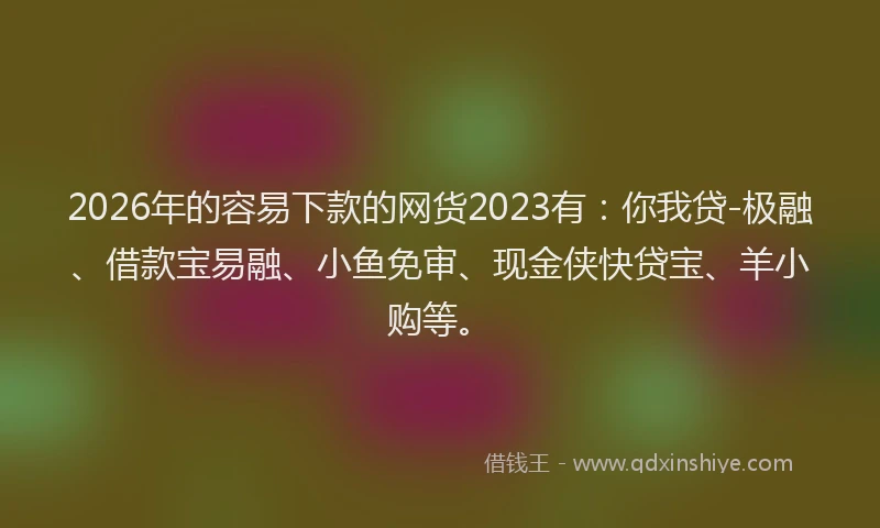 2026年的容易下款的网货2023有：你我贷-极融、借款宝易融、小鱼免审、现金侠快贷宝、羊小购等。