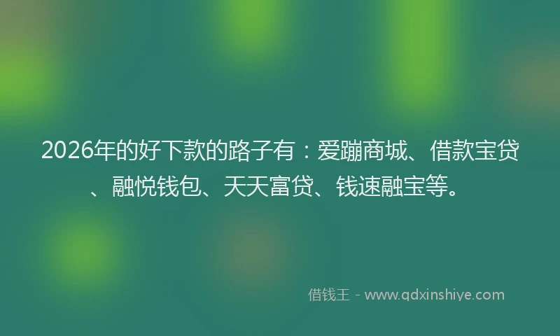 2026年的好下款的路子有：爱蹦商城、借款宝贷、融悦钱包、天天富贷、钱速融宝等。