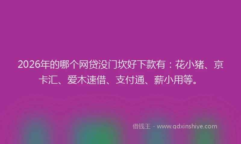 2026年的哪个网贷没门坎好下款有：花小猪、京卡汇、爱木速借、支付通、薪小用等。