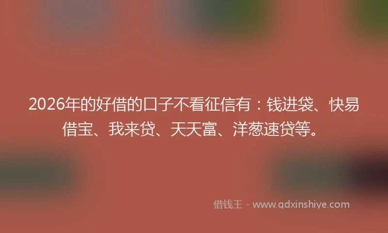2026年的好借的口子不看征信有：钱进袋、快易借宝、我来贷、天天富、洋葱速贷等。