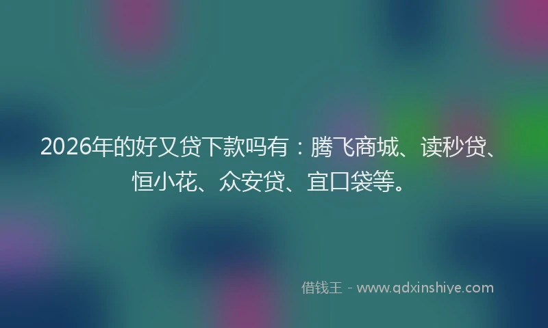 2026年的好又贷下款吗有：腾飞商城、读秒贷、恒小花、众安贷、宜口袋等。