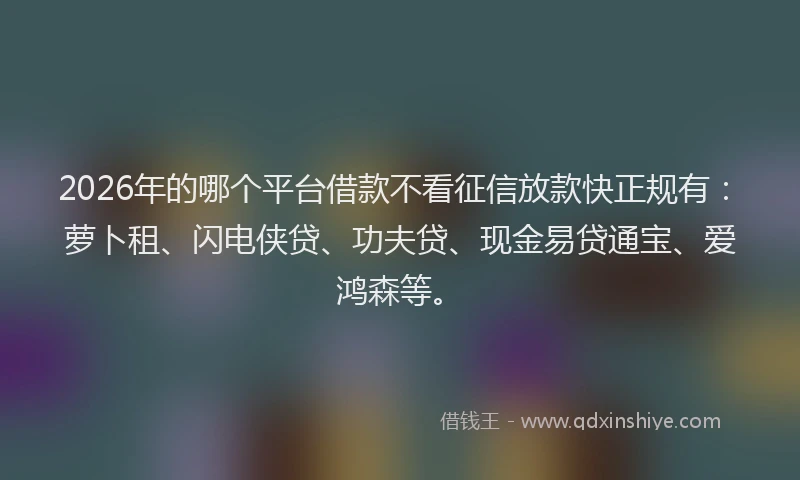 2026年的哪个平台借款不看征信放款快正规有：萝卜租、闪电侠贷、功夫贷、现金易贷通宝、爱鸿森等。