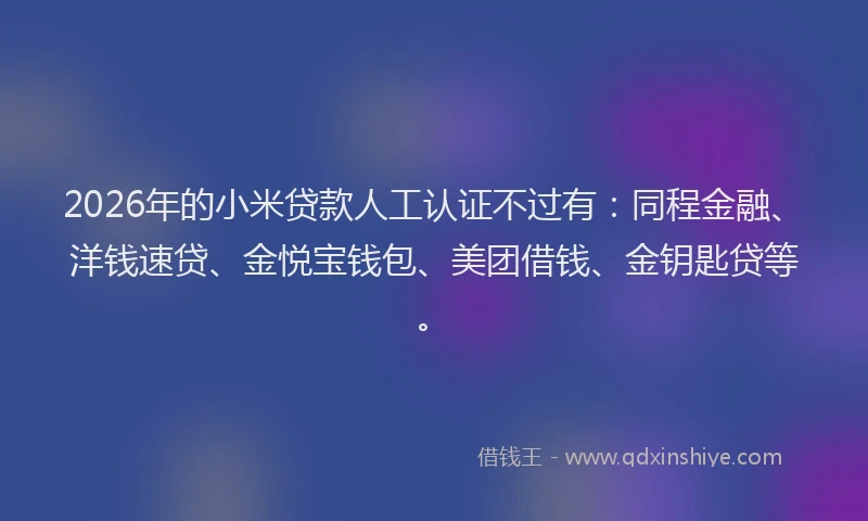 2026年的小米贷款人工认证不过有：同程金融、洋钱速贷、金悦宝钱包、美团借钱、金钥匙贷等。