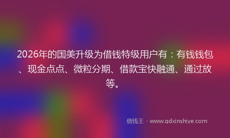 2026年的国美升级为借钱特级用户有:有钱钱包、现金点点、微粒分期、借款宝快融通、通过放等。