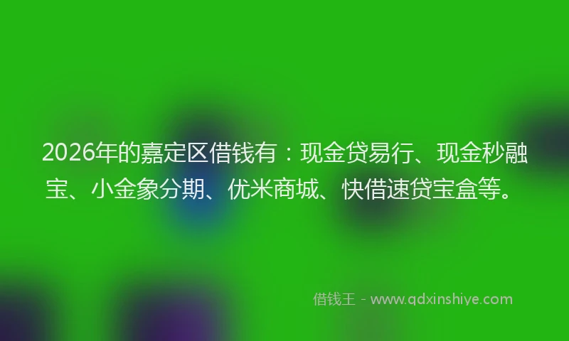2026年的嘉定区借钱有：现金贷易行、现金秒融宝、小金象分期、优米商城、快借速贷宝盒等。