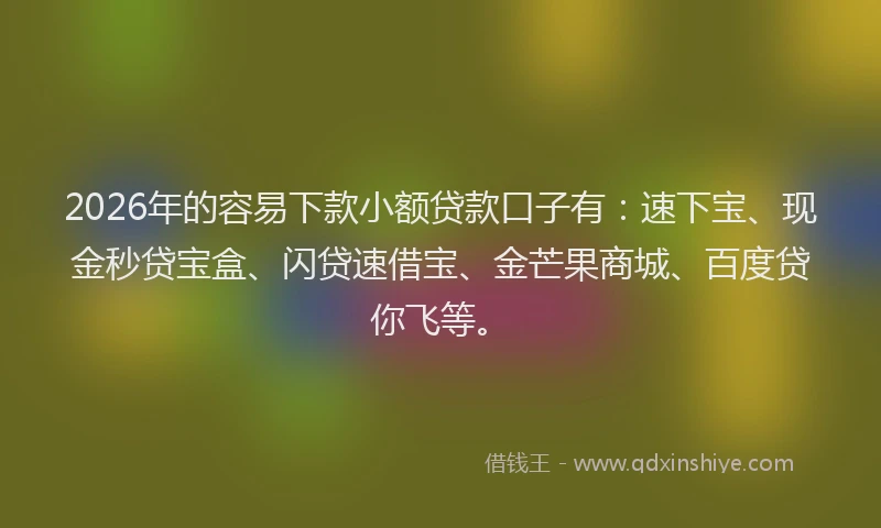 2026年的容易下款小额贷款口子有：速下宝、现金秒贷宝盒、闪贷速借宝、金芒果商城、百度贷你飞等。