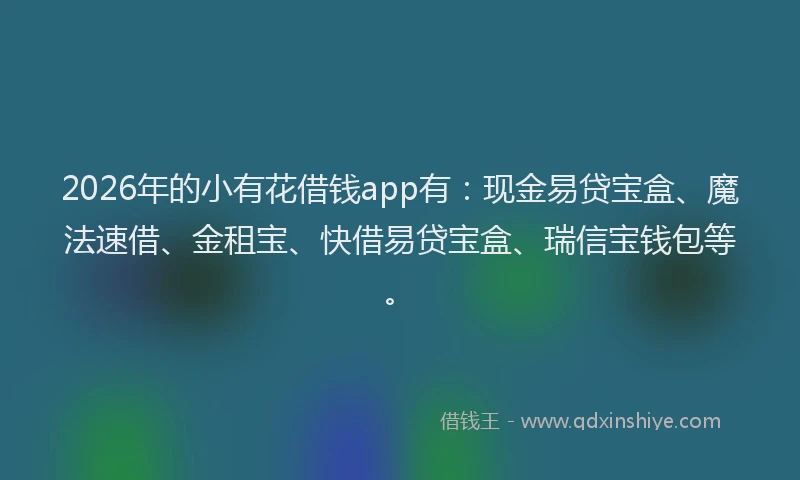 2026年的小有花借钱app有：现金易贷宝盒、魔法速借、金租宝、快借易贷宝盒、瑞信宝钱包等。