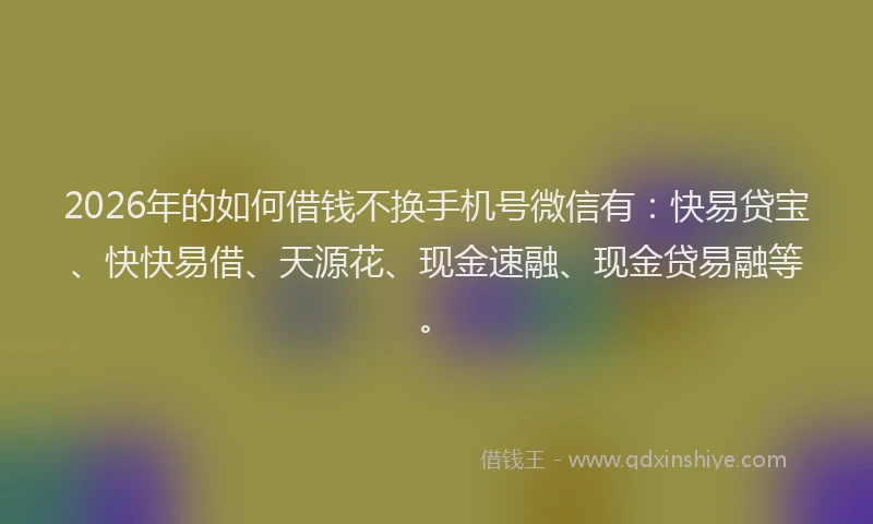 2026年的如何借钱不换手机号微信有：快易贷宝、快快易借、天源花、现金速融、现金贷易融等。