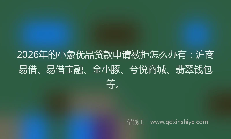 2026年的小象优品贷款申请被拒怎么办有：沪商易借、易借宝融、金小豚、兮悦商城、翡翠钱包等。
