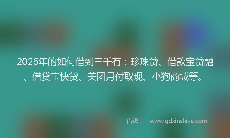 2026年的如何借到三千有：珍珠贷、借款宝贷融、借贷宝快贷、美团月付取现、小狗商城等。