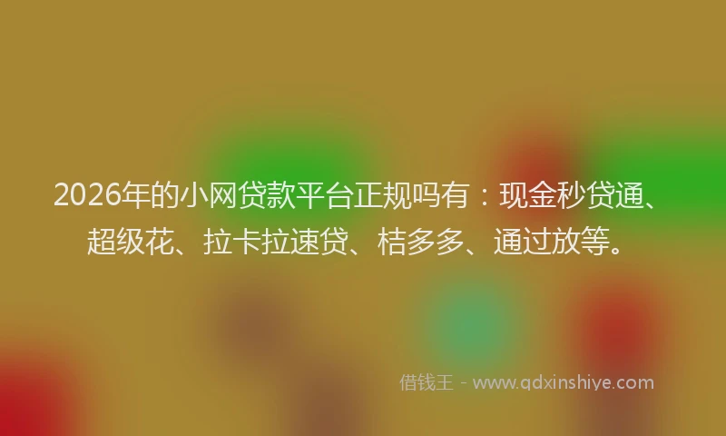 2026年的小网贷款平台正规吗有：现金秒贷通、超级花、拉卡拉速贷、桔多多、通过放等。