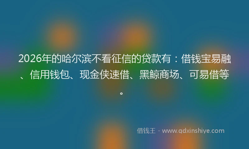 2026年的哈尔滨不看征信的贷款有：借钱宝易融、信用钱包、现金侠速借、黑鲸商场、可易借等。