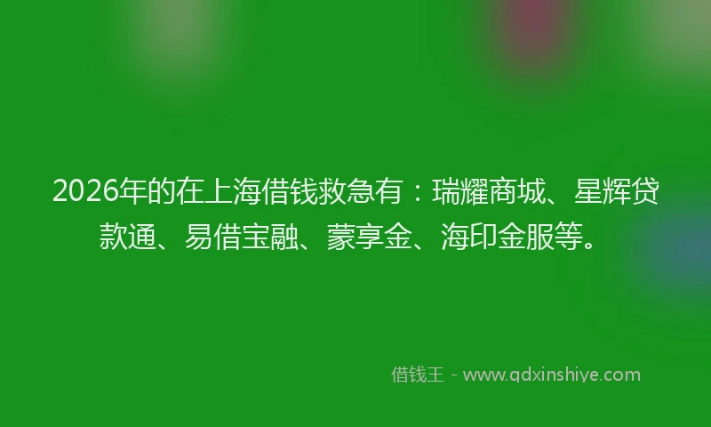2026年的在上海借钱救急有：瑞耀商城、星辉贷款通、易借宝融、蒙享金、海印金服等。