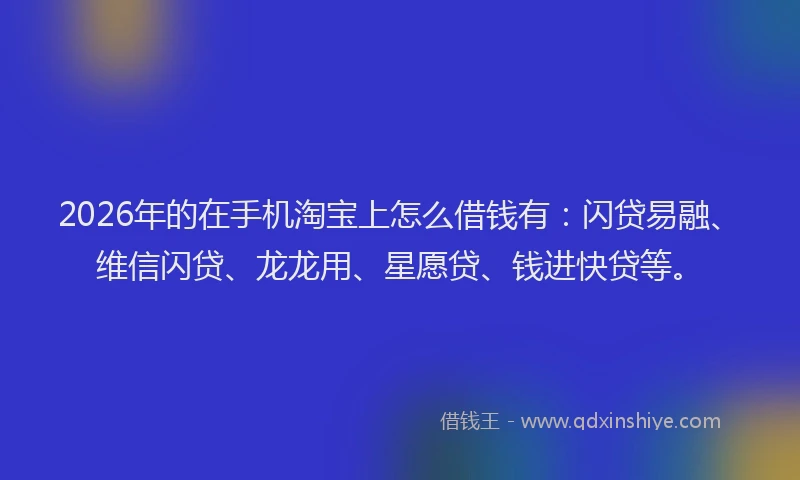 2026年的在手机淘宝上怎么借钱有：闪贷易融、维信闪贷、龙龙用、星愿贷、钱进快贷等。