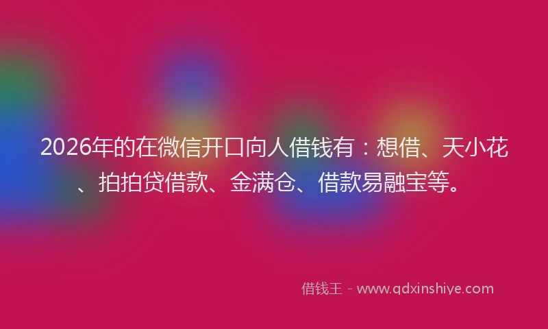 2026年的在微信开口向人借钱有：想借、天小花、拍拍贷借款、金满仓、借款易融宝等。