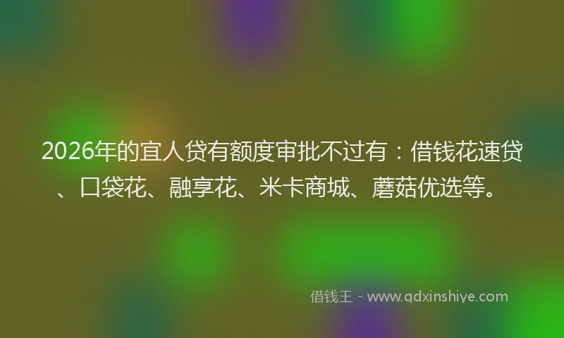 2026年的宜人贷有额度审批不过有：借钱花速贷、口袋花、融享花、米卡商城、蘑菇优选等。