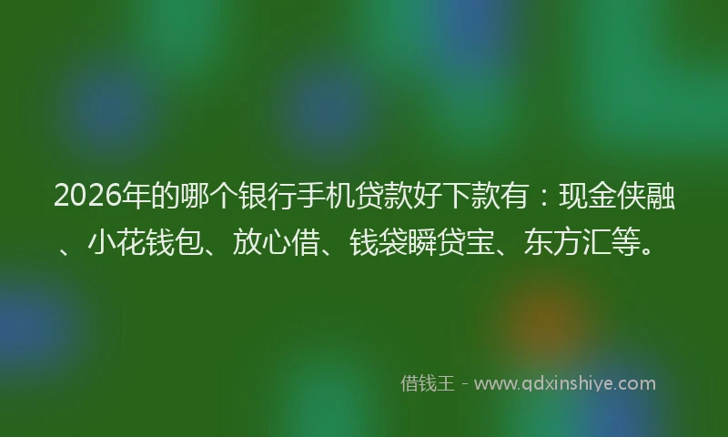 2026年的哪个银行手机贷款好下款有：现金侠融、小花钱包、放心借、钱袋瞬贷宝、东方汇等。