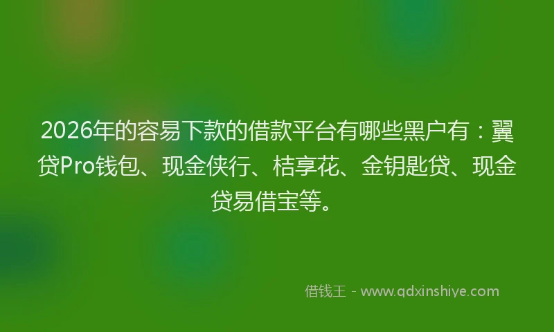 2026年的容易下款的借款平台有哪些黑户有：翼贷Pro钱包、现金侠行、桔享花、金钥匙贷、现金贷易借宝等。