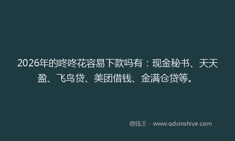 2026年的咚咚花容易下款吗有：现金秘书、天天盈、飞鸟贷、美团借钱、金满仓贷等。