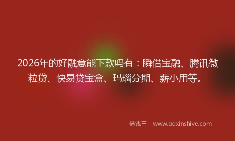 2026年的好融意能下款吗有:瞬借宝融、腾讯微粒贷、快易贷宝盒、玛瑙分期、薪小用等。
