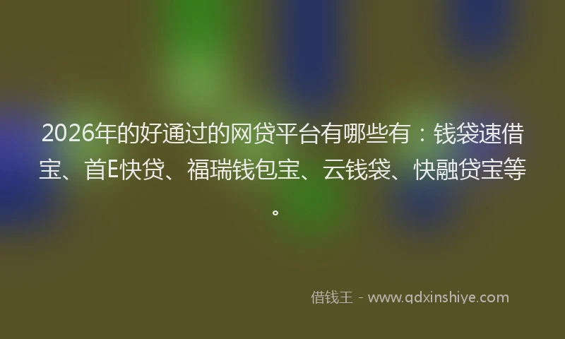 2026年的好通过的网贷平台有哪些有：钱袋速借宝、首E快贷、福瑞钱包宝、云钱袋、快融贷宝等。