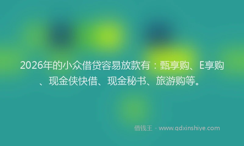 2026年的小众借贷容易放款有：甄享购、E享购、现金侠快借、现金秘书、旅游购等。