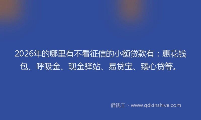 2026年的哪里有不看征信的小额贷款有：惠花钱包、呼吸金、现金驿站、易贷宝、臻心贷等。