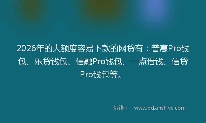 2026年的大额度容易下款的网贷有：普惠Pro钱包、乐贷钱包、信融Pro钱包、一点借钱、信贷Pro钱包等。