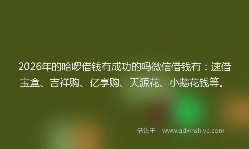 2026年的哈啰借钱有成功的吗微信借钱有：速借宝盒、吉祥购、亿享购、天源花、小鹅花钱等。